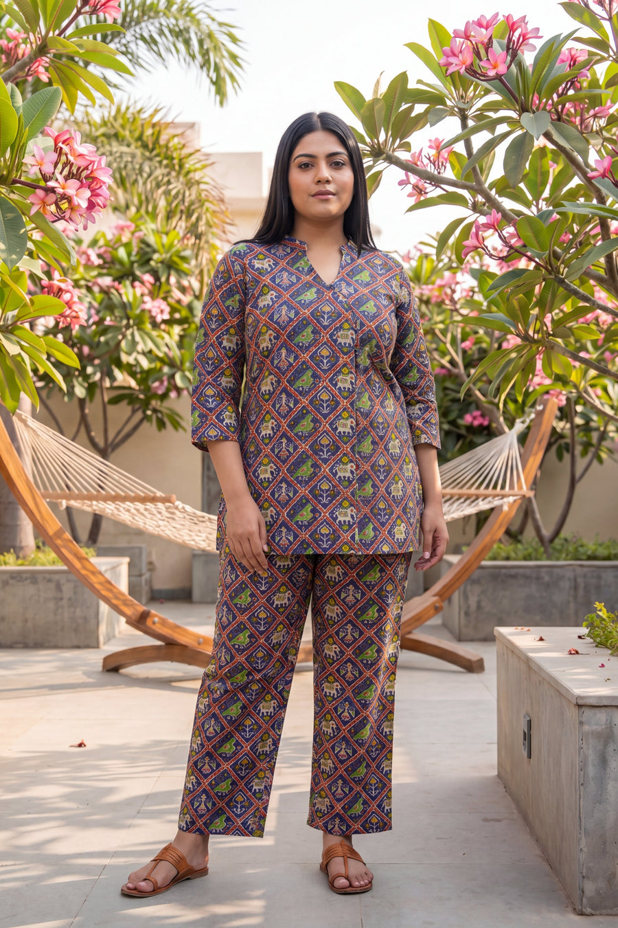 Cobalt Geometric Buti Cotton Co-ord Set — image 12