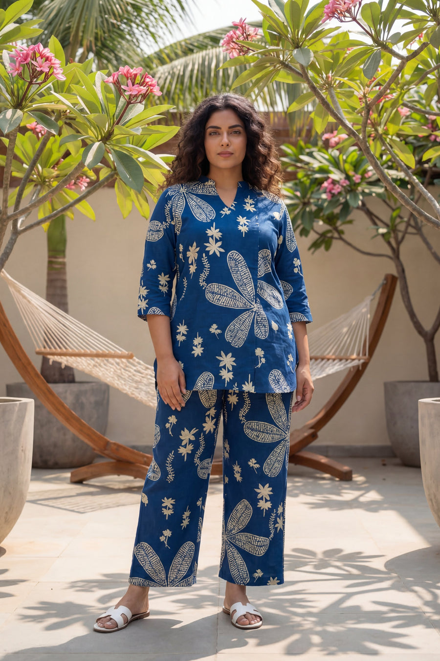 Garden Reverie Royal Blue Cotton Angrakha Co-ord Set — image 9