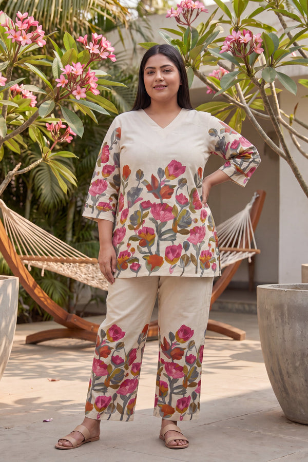 Tulip Cascade Ivory Floral Cotton Co-ord Set