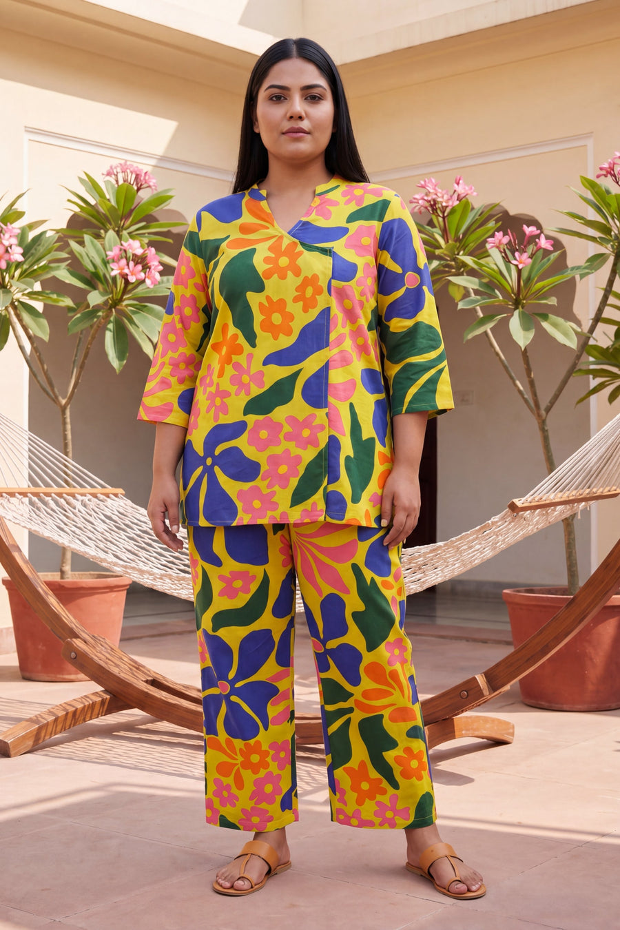 Dusk Saffron Tropical Floral Cotton Co-ord Set — image 3