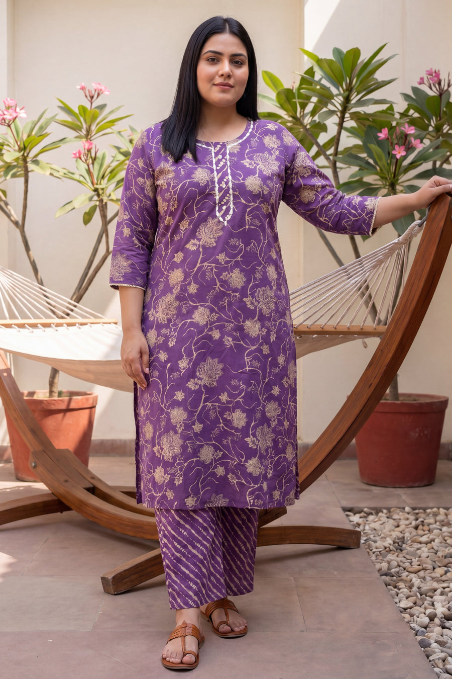 Tamarind Dusk Plum Floral Buti Cotton Suit Set — image 8