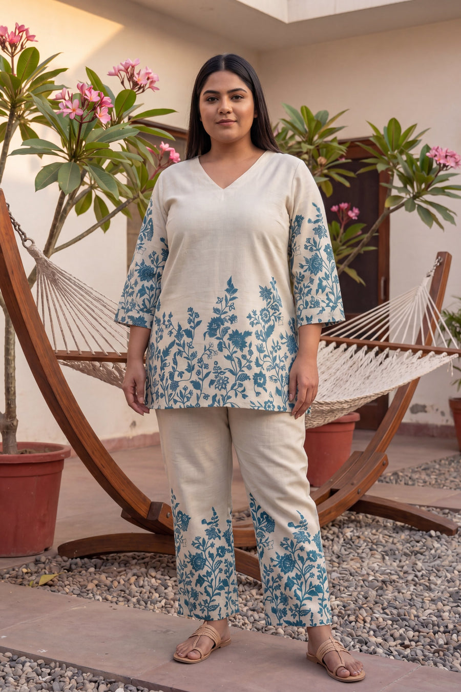 Indigo Damask Off-White & Cobalt Floral Cotton Co-ord Set — image 7