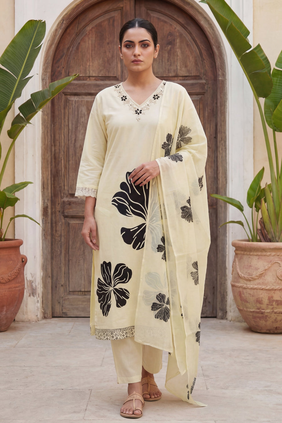 Vanilla Noir Bloom Botanical Cotton Dupatta Set — image 10