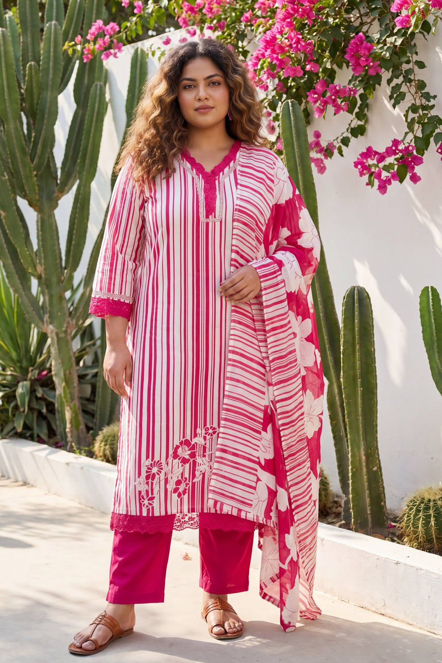 Amber Dusk Striped Floral Cotton Suit Set — image 9