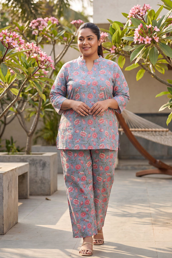 Rosewood Cluster Slate Blue Floral Cotton Co-ord Set
