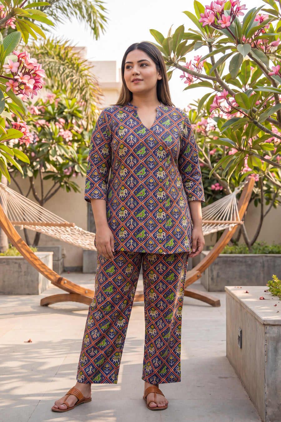 Cobalt Geometric Buti Cotton Co-ord Set — image 9