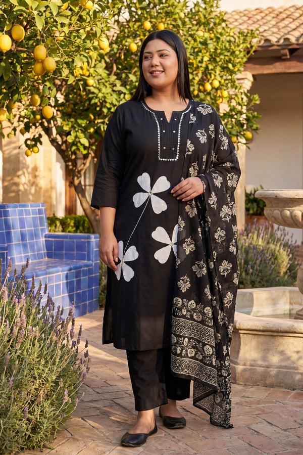 Onyx Shade Floral Embroidered Cotton Suit Set