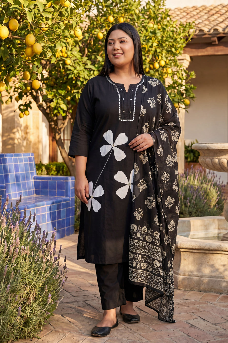 Onyx Shade Floral Embroidered Cotton Suit Set — image 2