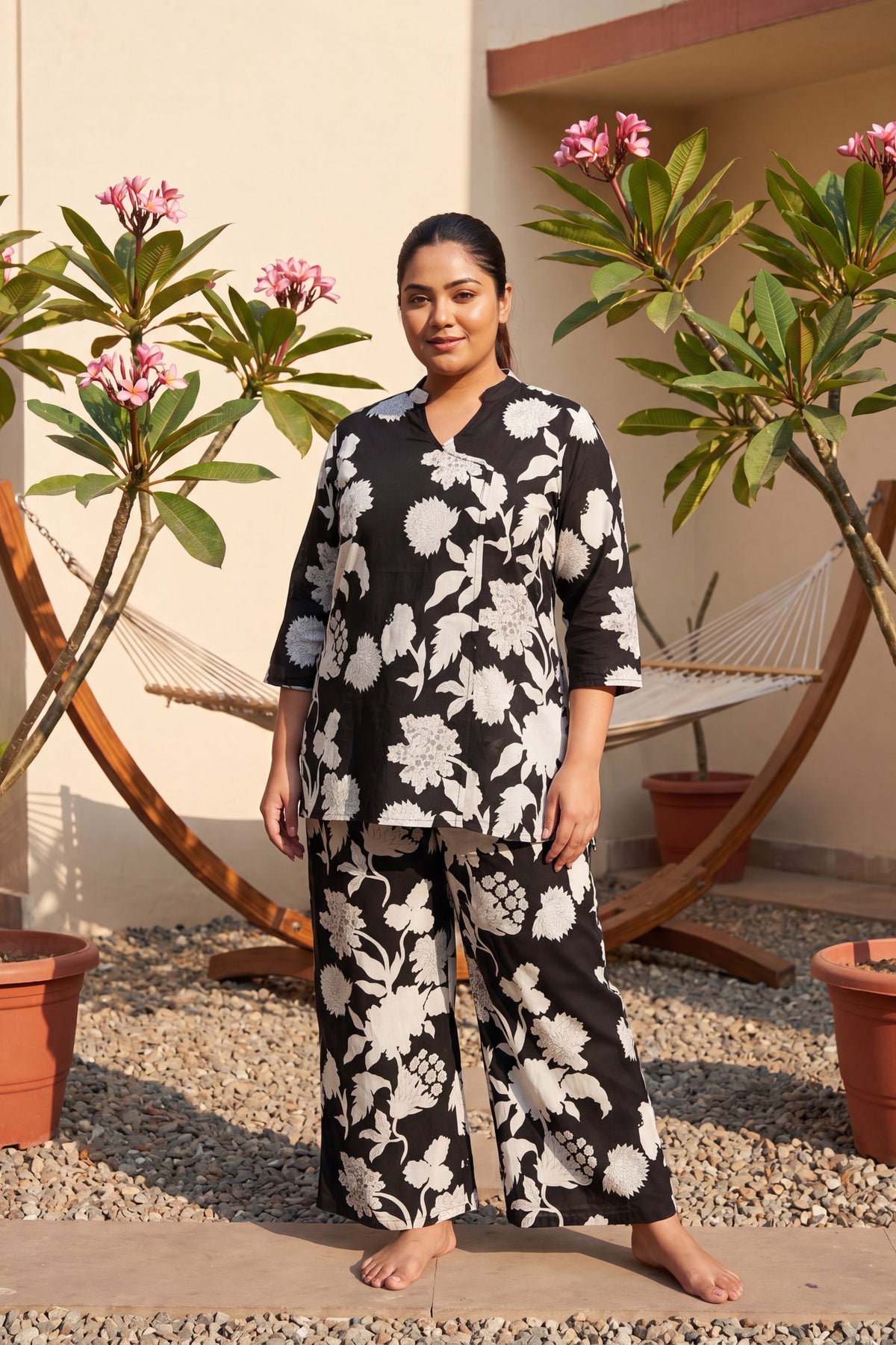Royal Gardens — Black Anghrakha Cotton Co-ord Set