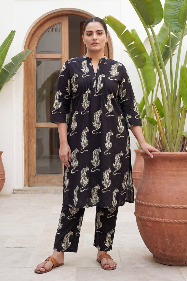 Prowling Midnight Tiger Cotton Co-ord Set