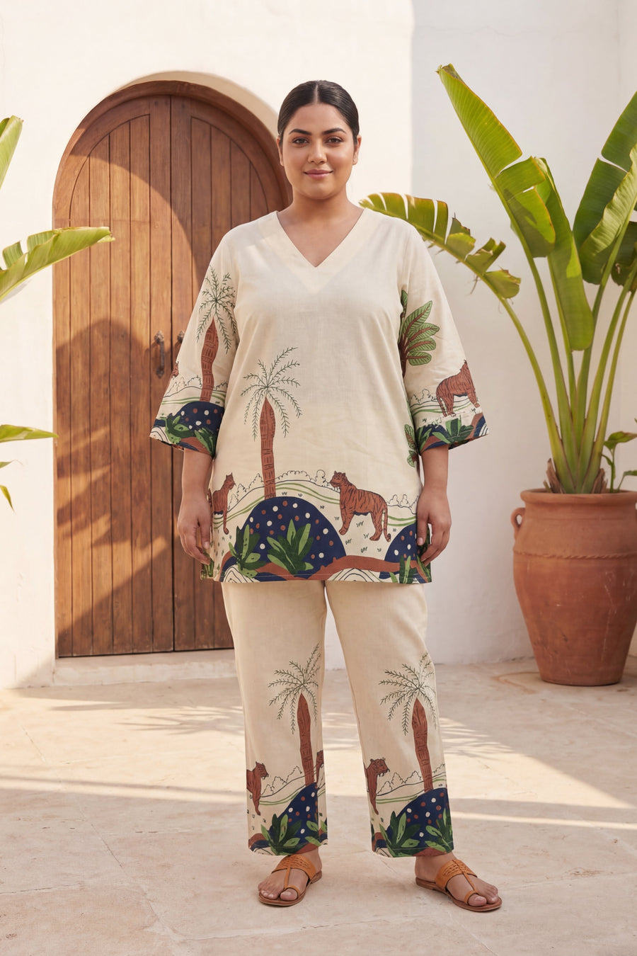 Cream Expedition Botanical Scene Cotton Flex Co-ord Set — image 10