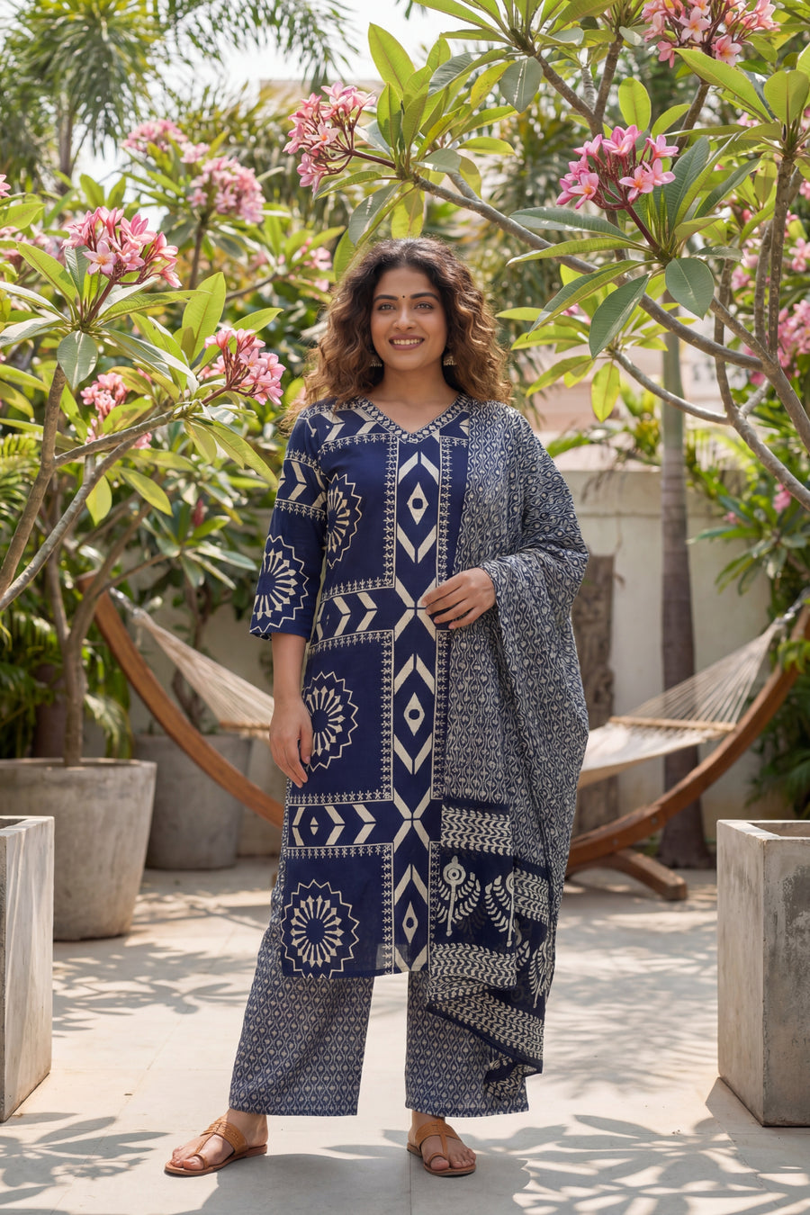Midnight Symmetry Cotton Angrakha Dupatta Set — image 3