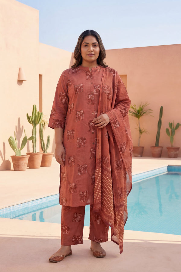 Sienna Folk Sovereign Elephant Cotton Dupatta Set