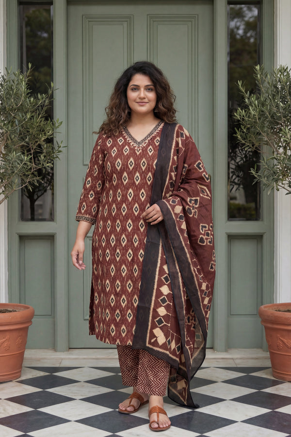 Burgundy Brilliance Cotton Kurta Dupatta Set