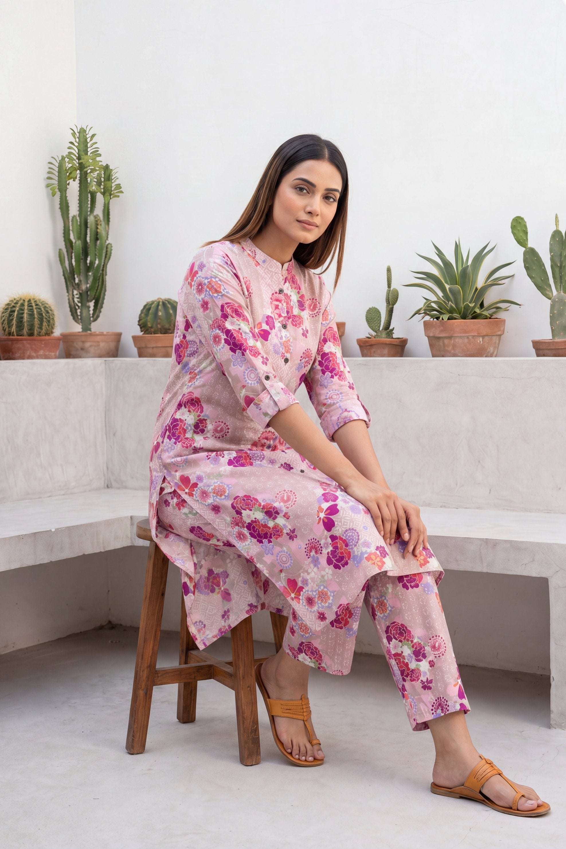 Petal Whisper Pink Mandarin Cotton Co-ord Set