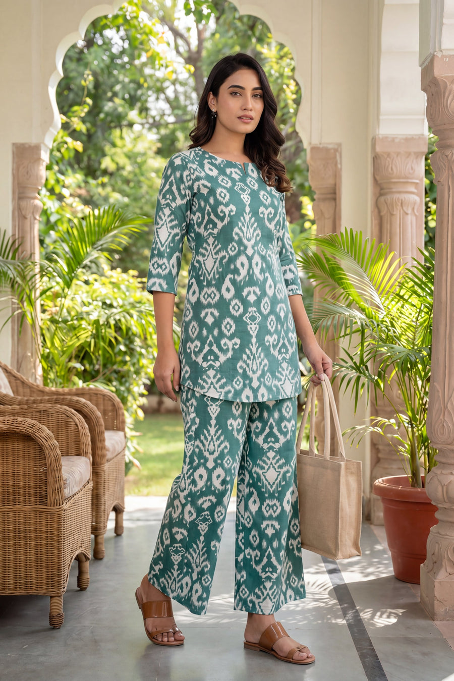 Verdant Hues Abstract Cotton Co-ord Set — image 14