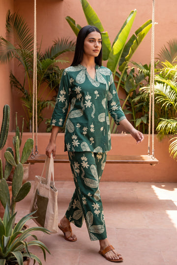 Grove Forest Green Floral Cotton Co-ord Set