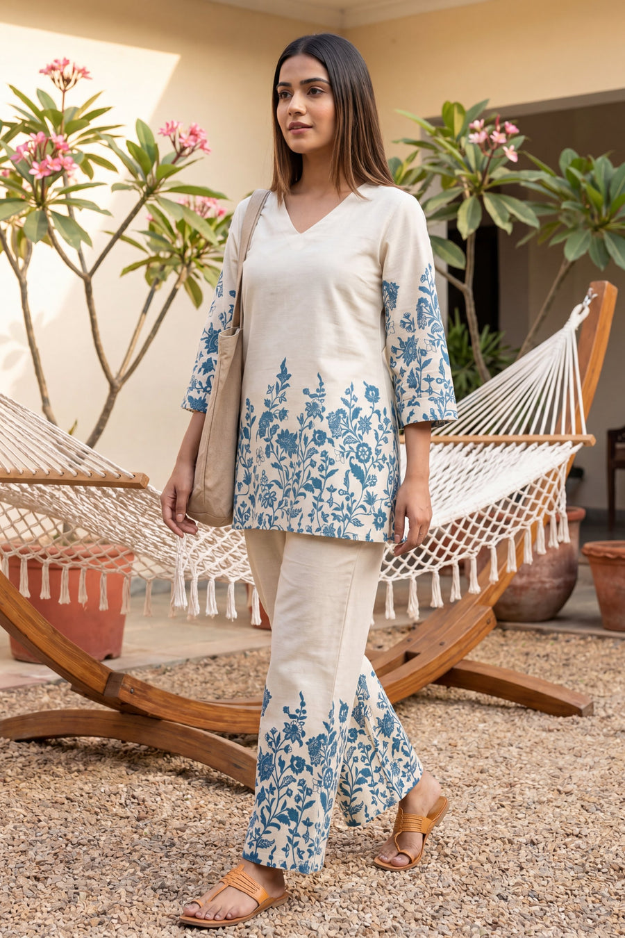 Indigo Damask Off-White & Cobalt Floral Cotton Co-ord Set — image 13
