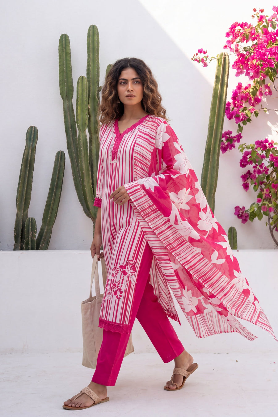 Amber Dusk Striped Floral Cotton Suit Set — image 5