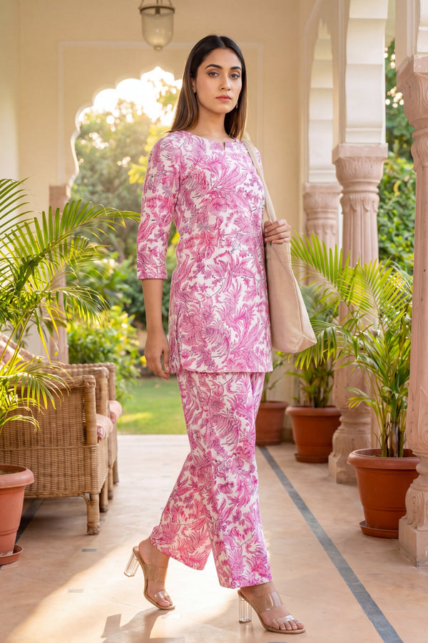 Pink Cotton Botanical Co-ord Set