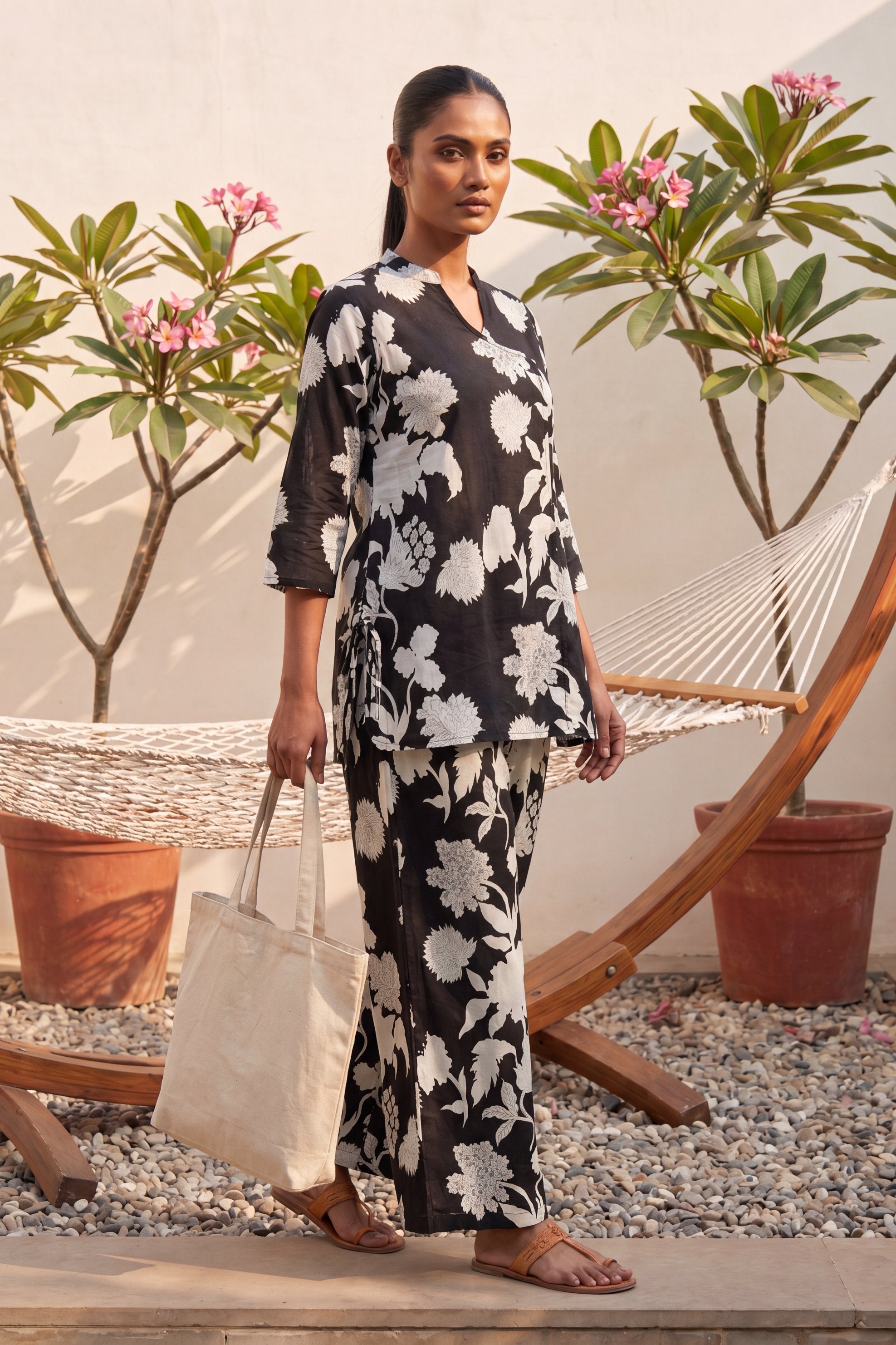 Royal Gardens — Black Anghrakha Cotton Co-ord Set