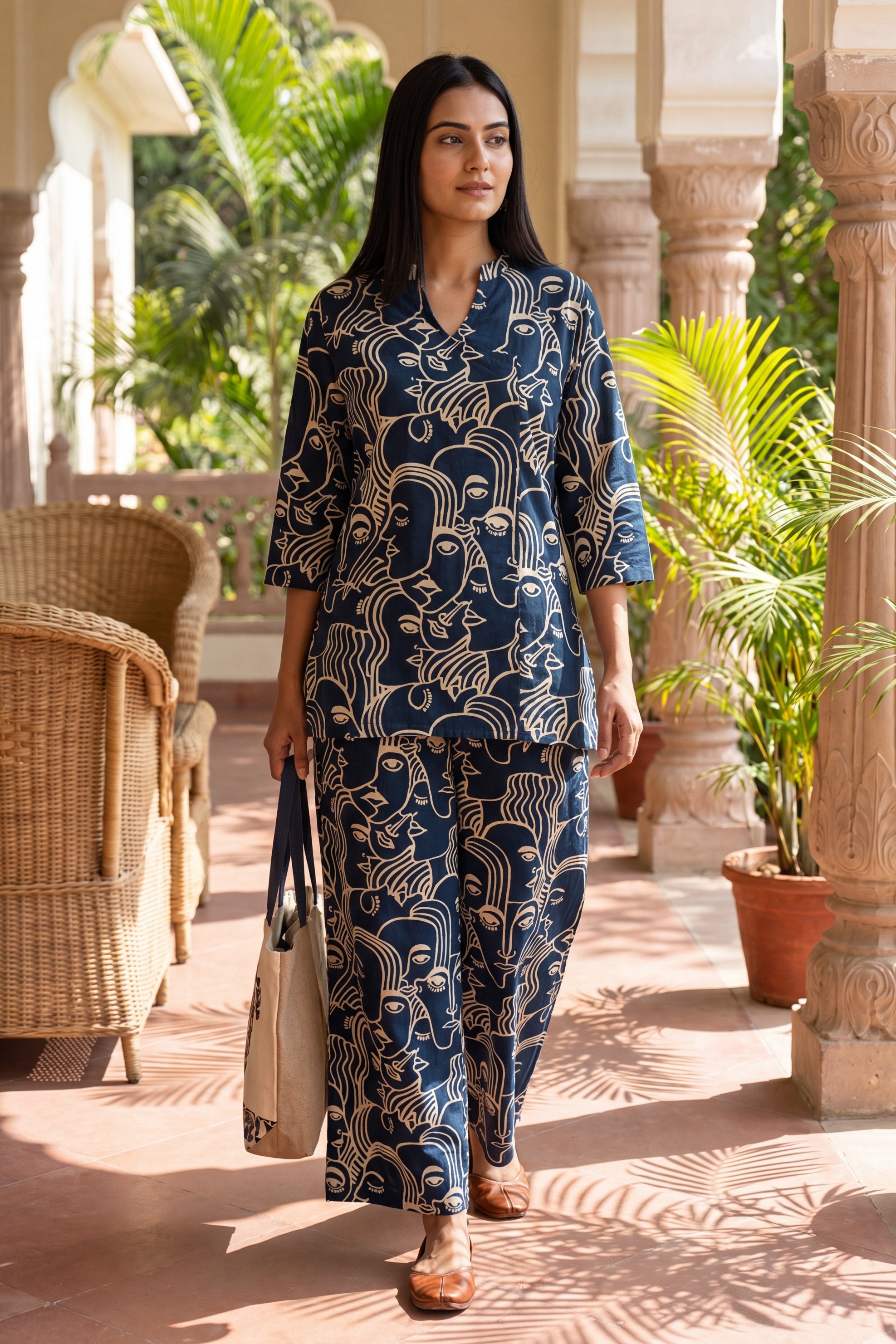 Midnight Reverie Navy Anghrakha Cotton Co-ord Set
