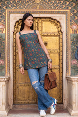 Pine Verdant Green Square Neck Cotton Top