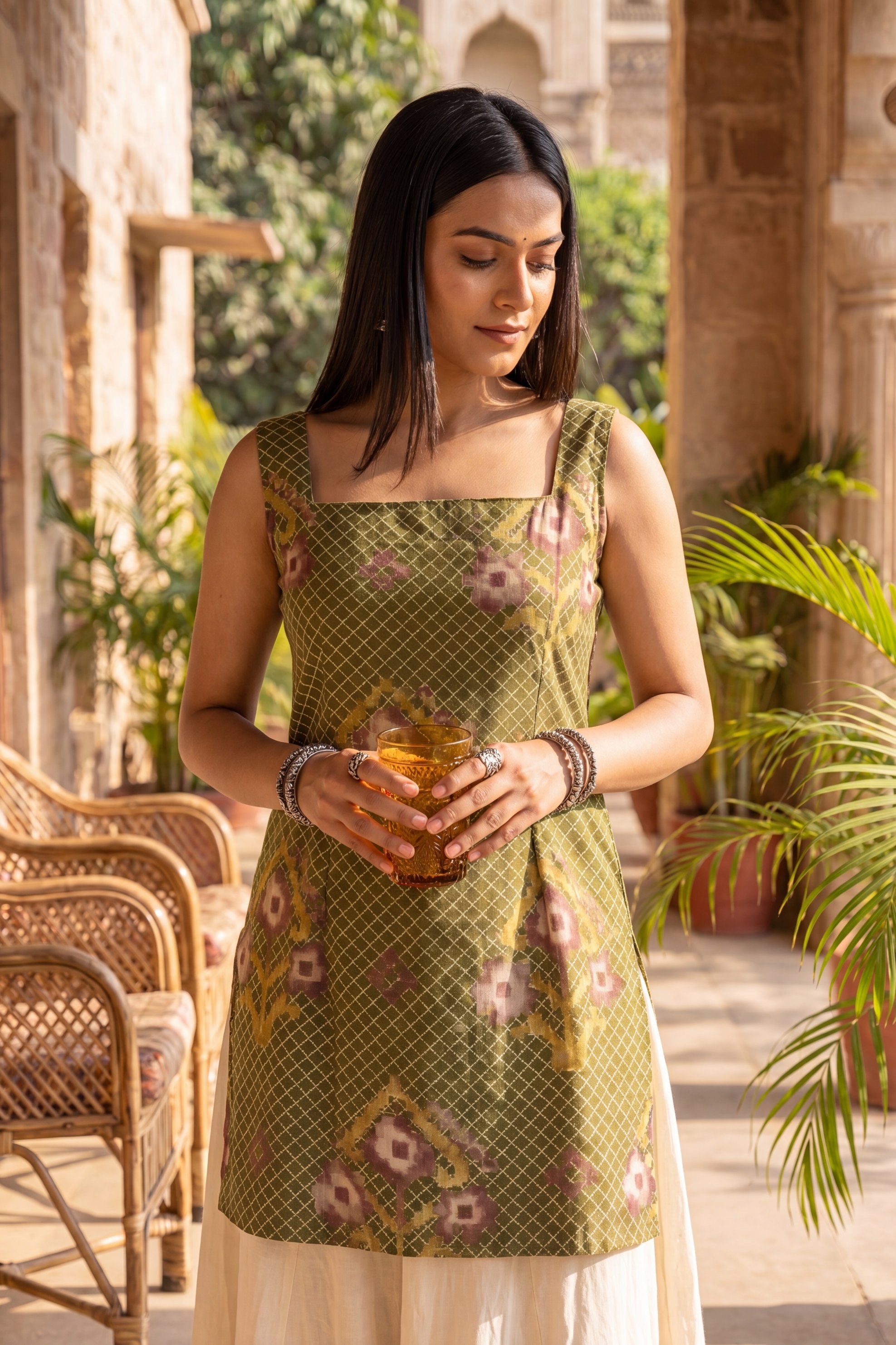 Meadow Emerald Green Square Neck Cotton Top