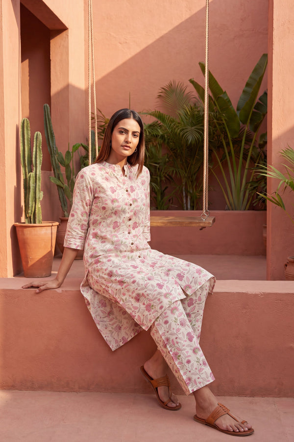 Linen Cloud White Mandarin Cotton Co-ord Set