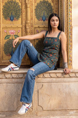 Pine Verdant Green Square Neck Cotton Top