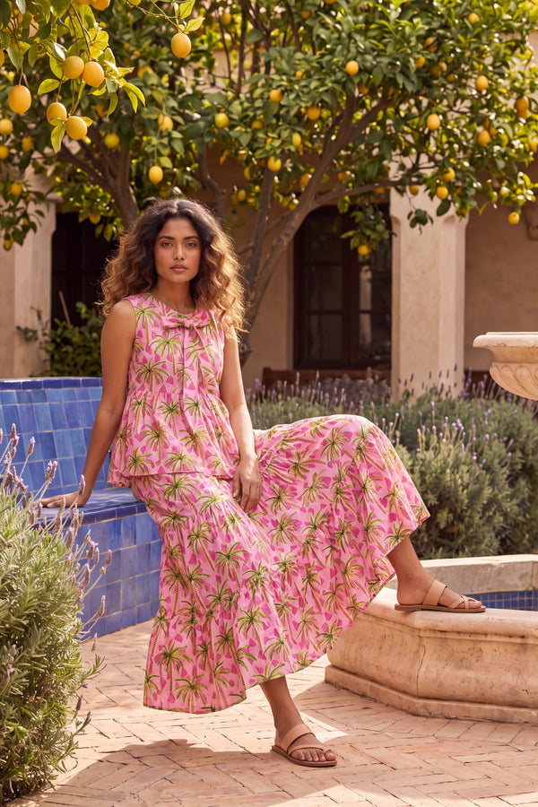 Blossom Meadow Pink Cotton Skirt Set