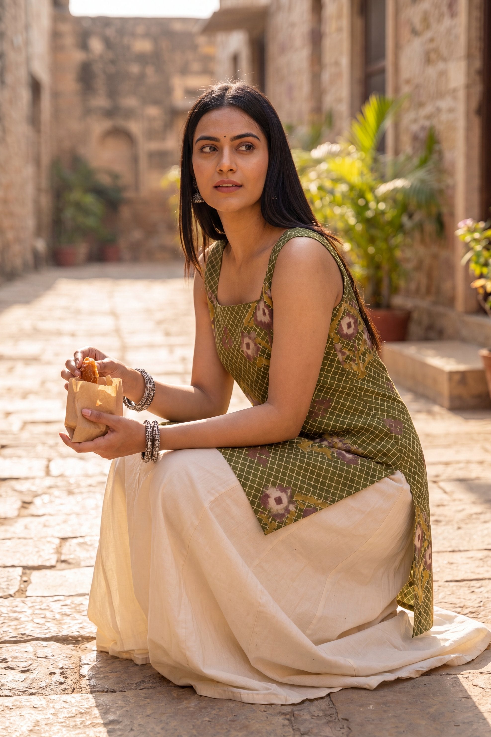 Meadow Emerald Green Square Neck Cotton Top
