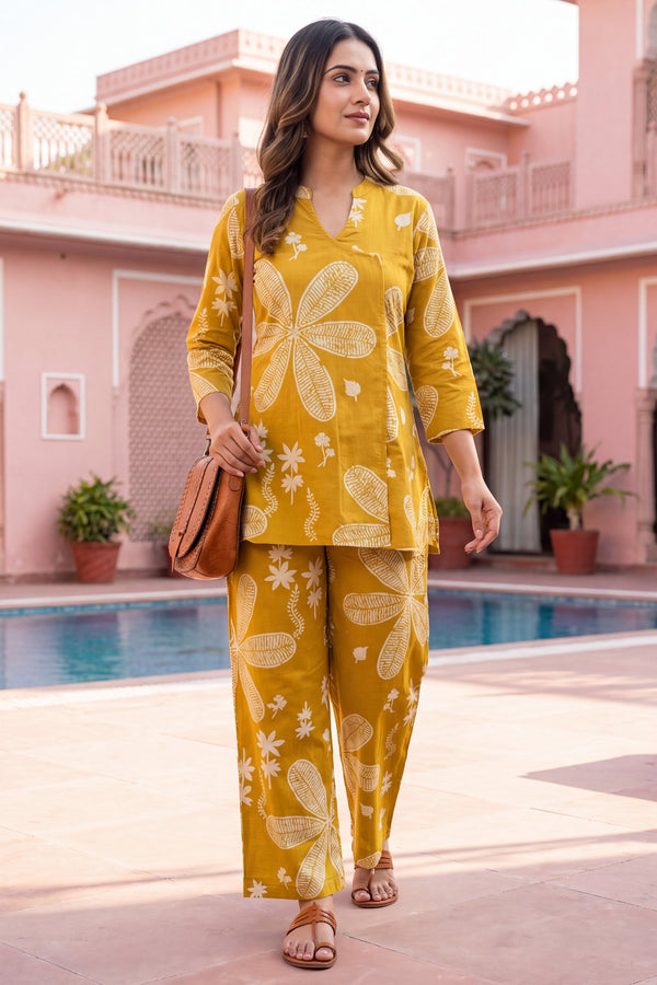 Turmeric Bloom Cotton Angrakha Co-ord Set
