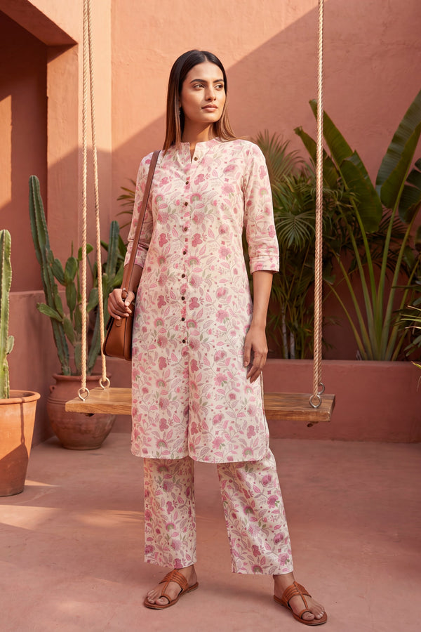 Linen Cloud White Mandarin Cotton Co-ord Set