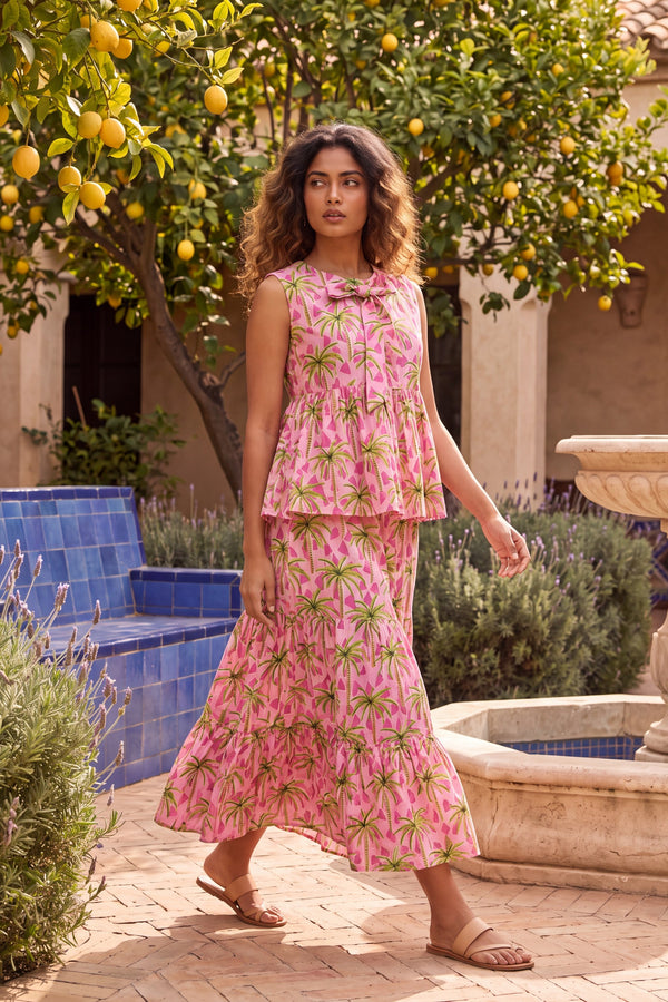 Blossom Meadow Pink Cotton Skirt Set