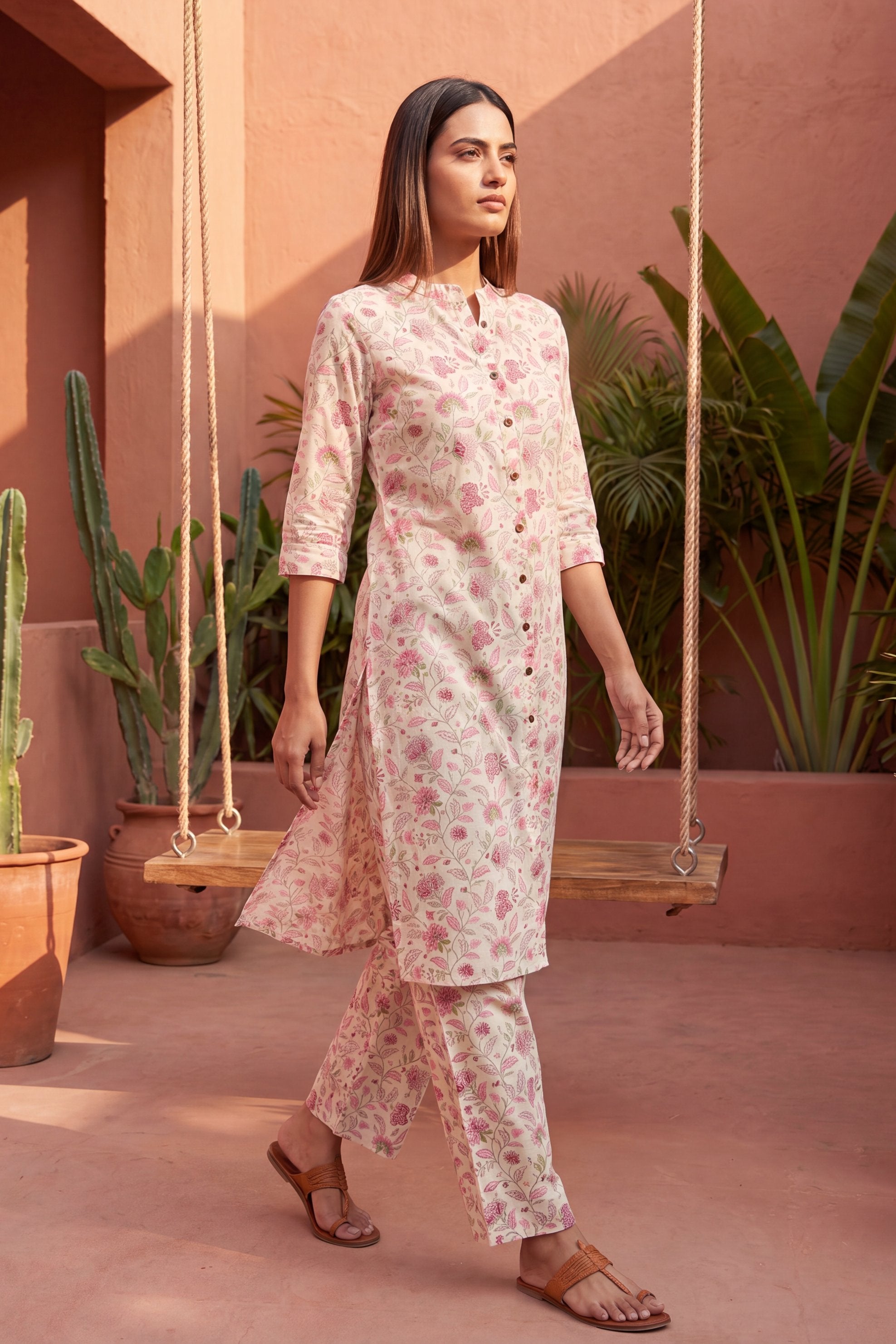 Linen Cloud White Mandarin Cotton Co-ord Set