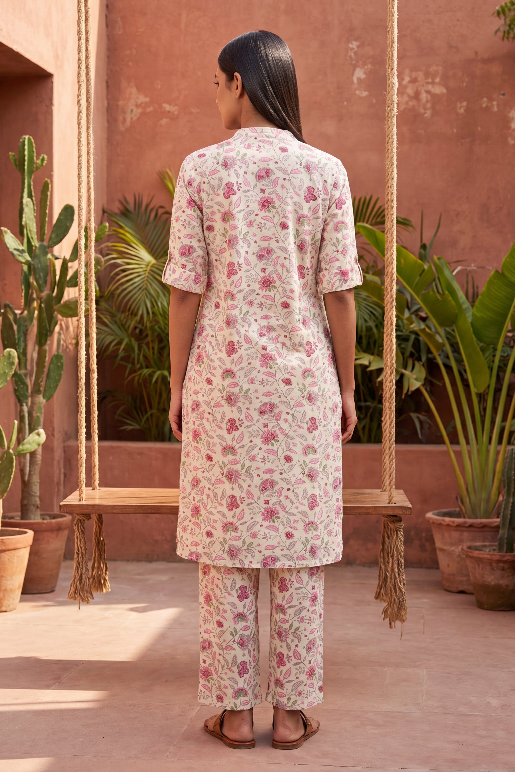 Linen Cloud White Mandarin Cotton Co-ord Set