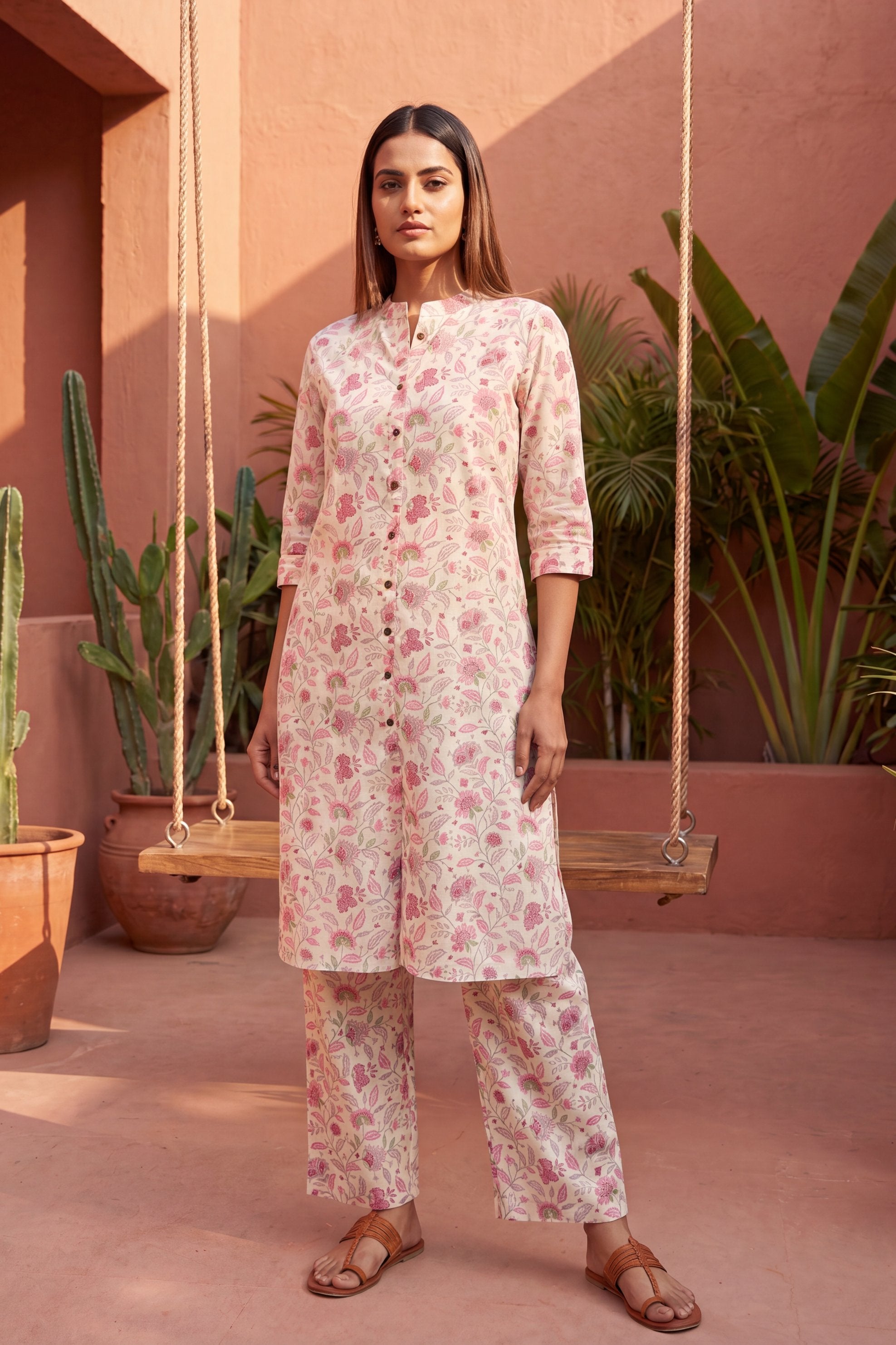 Linen Cloud White Mandarin Cotton Co-ord Set