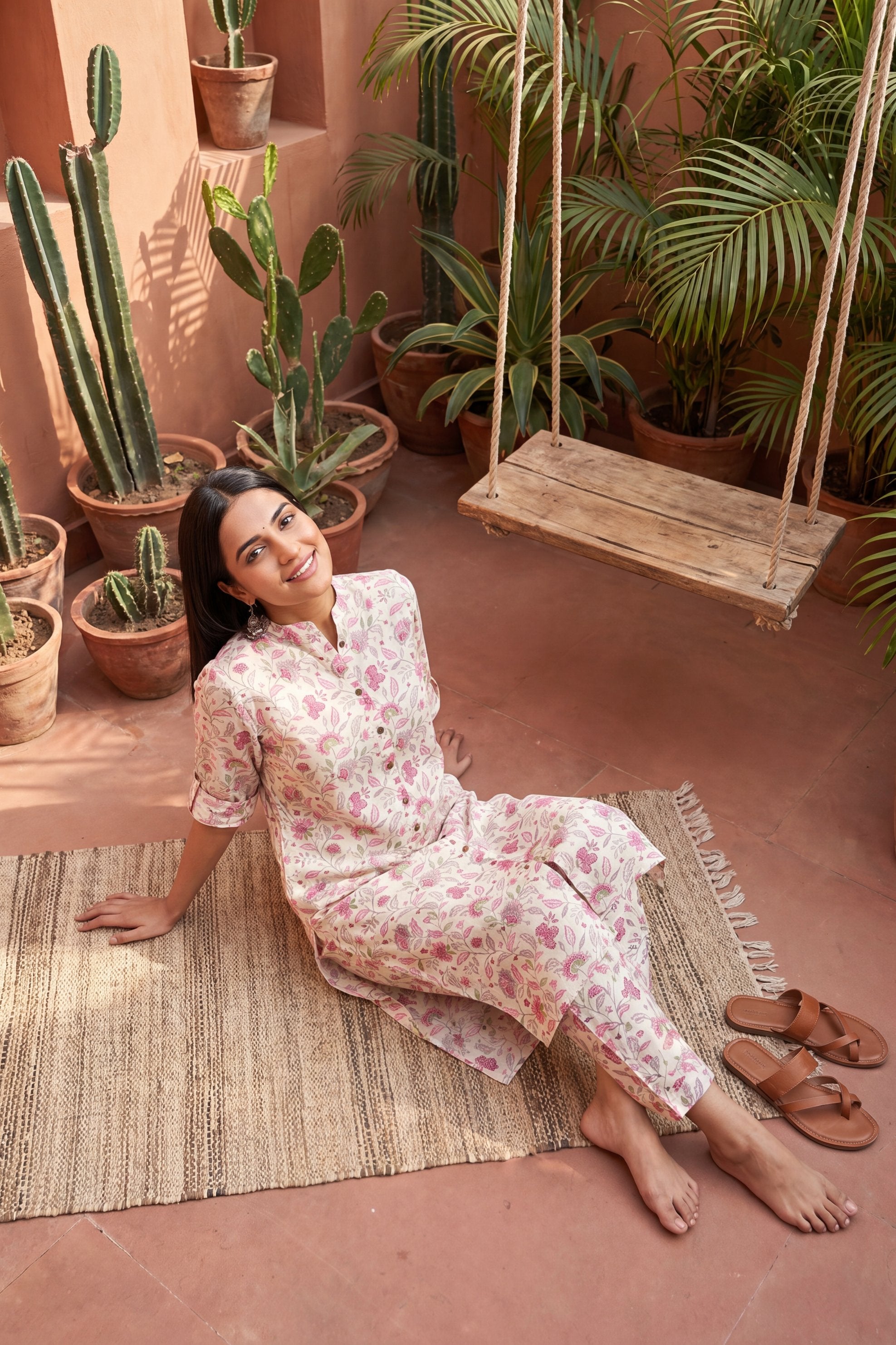 Linen Cloud White Mandarin Cotton Co-ord Set