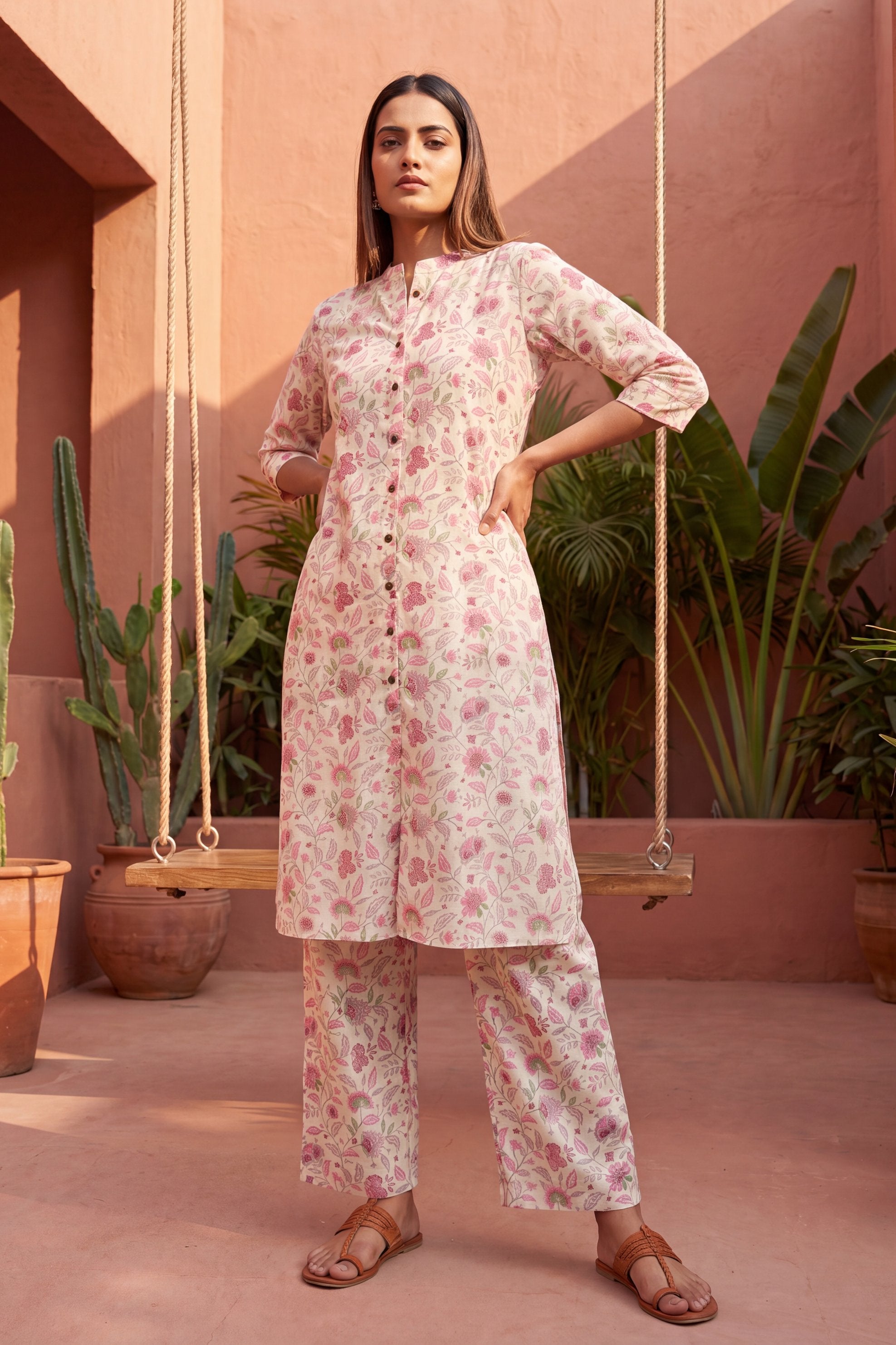 Linen Cloud White Mandarin Cotton Co-ord Set