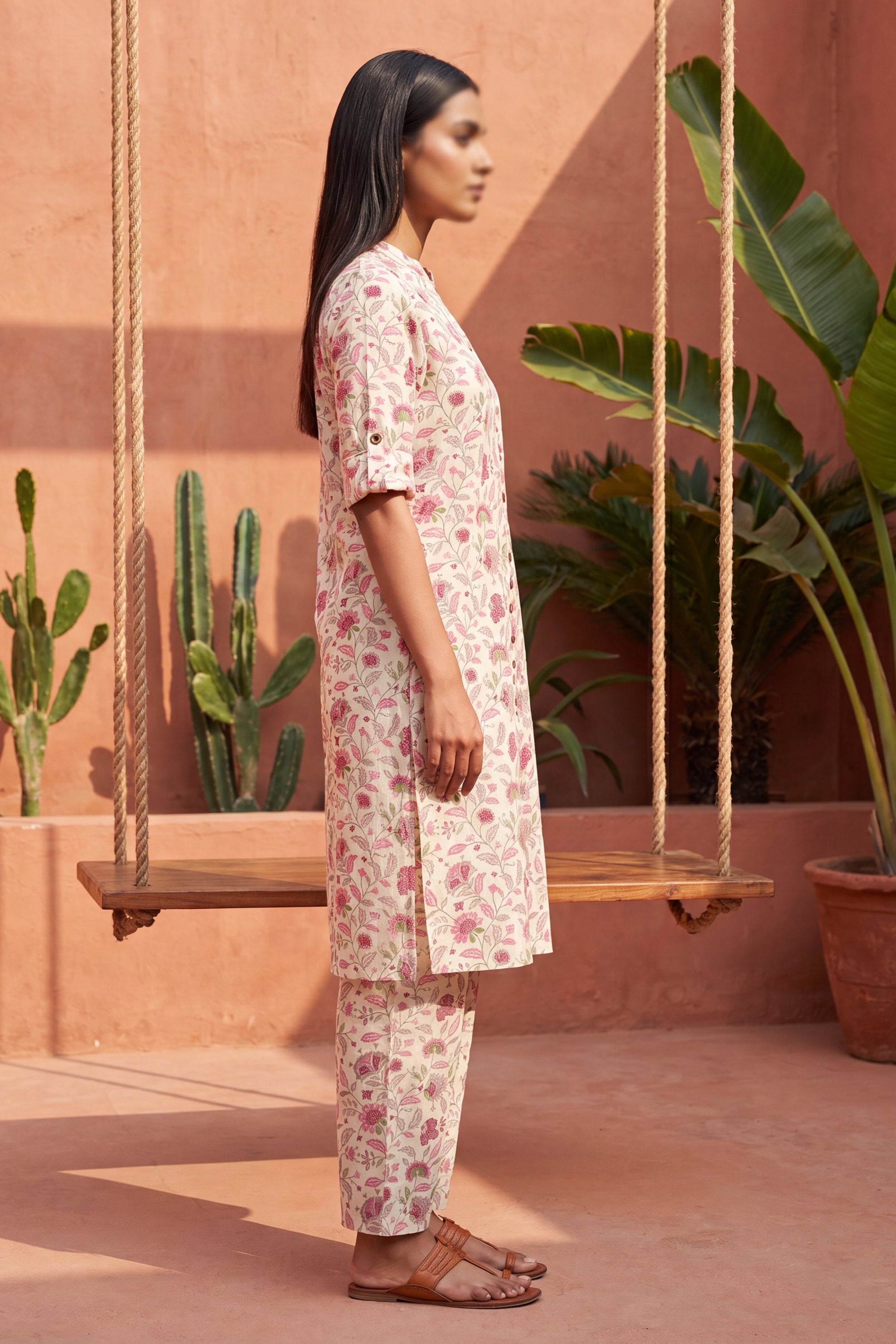 Linen Cloud White Mandarin Cotton Co-ord Set