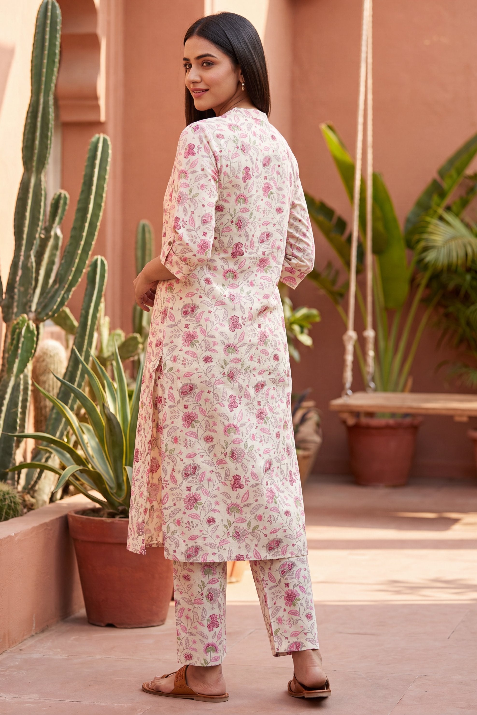 Linen Cloud White Mandarin Cotton Co-ord Set