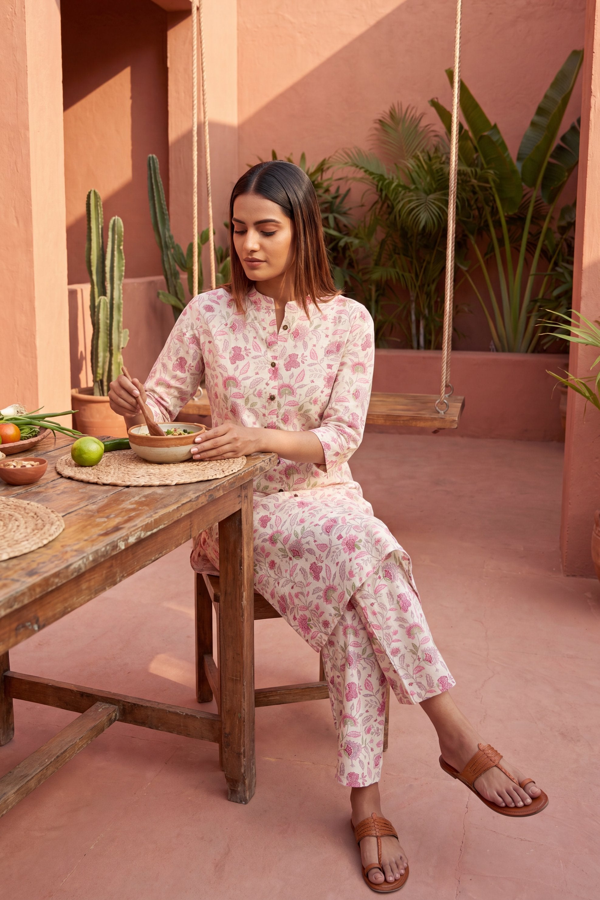 Linen Cloud White Mandarin Cotton Co-ord Set