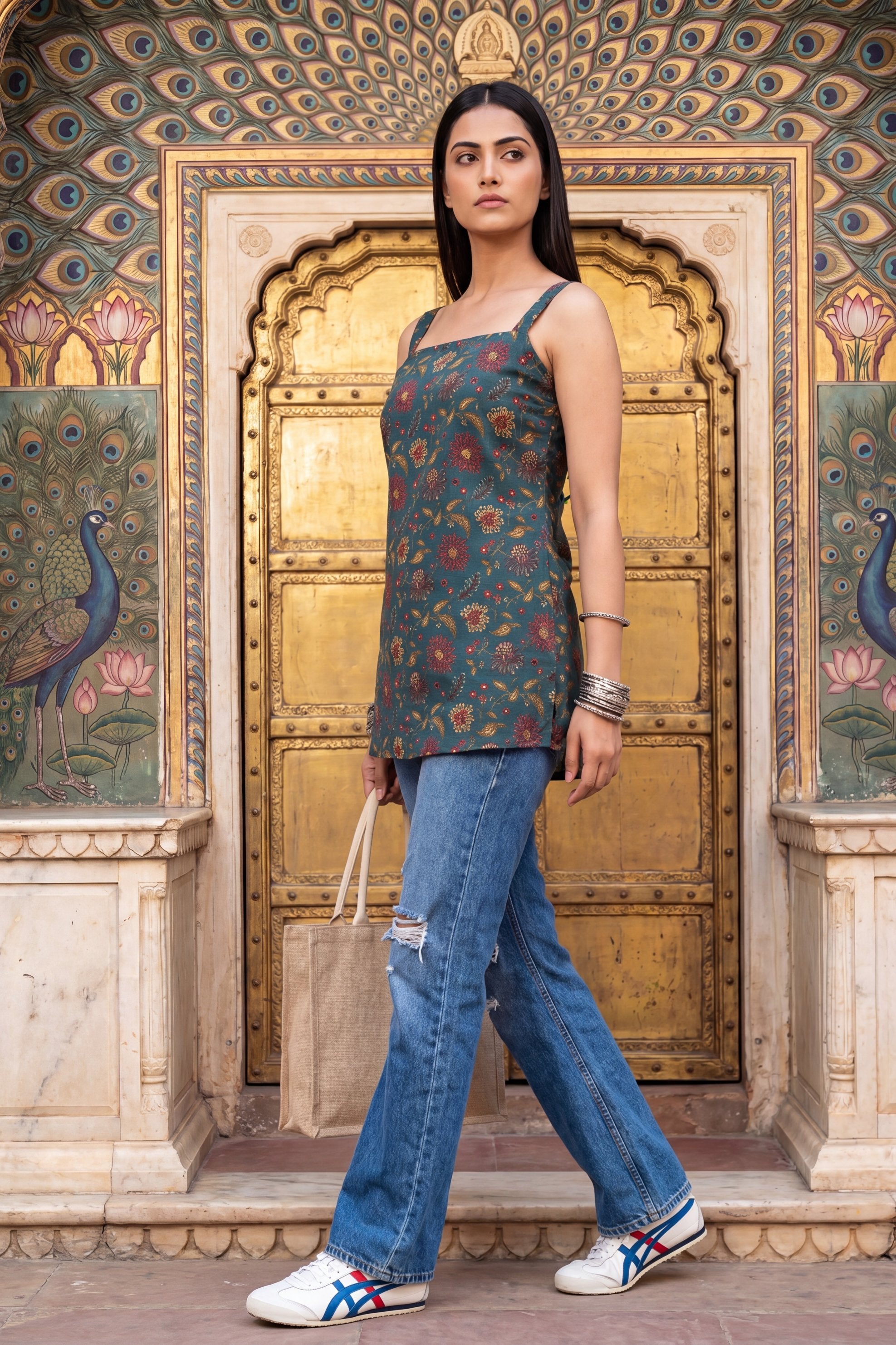 Pine Verdant Green Square Neck Cotton Top