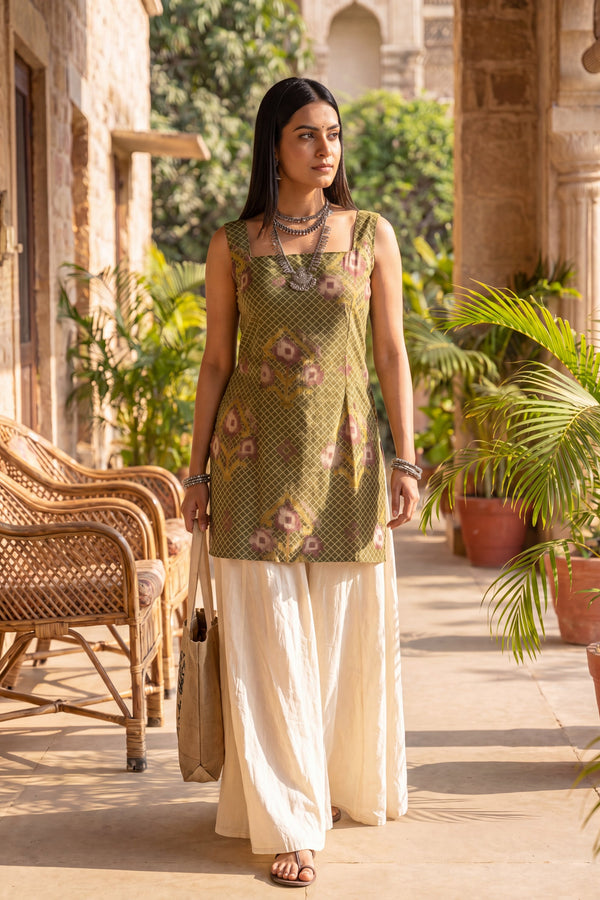 Meadow Emerald Green Square Neck Cotton Top