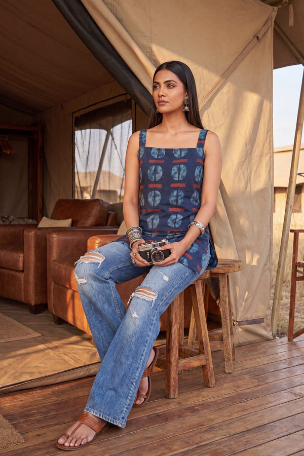 Atelier Cobalt Square Neck Cotton Top