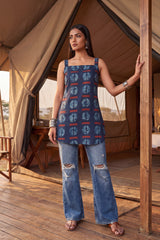 Atelier Cobalt Square Neck Cotton Top