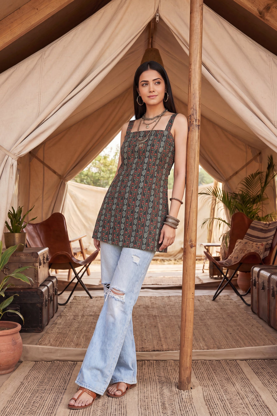 Safari Trail Green Square Neck Cotton Top — image 2