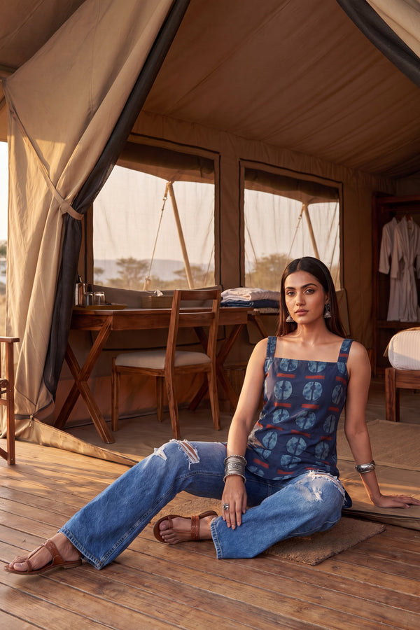 Atelier Cobalt Square Neck Cotton Top