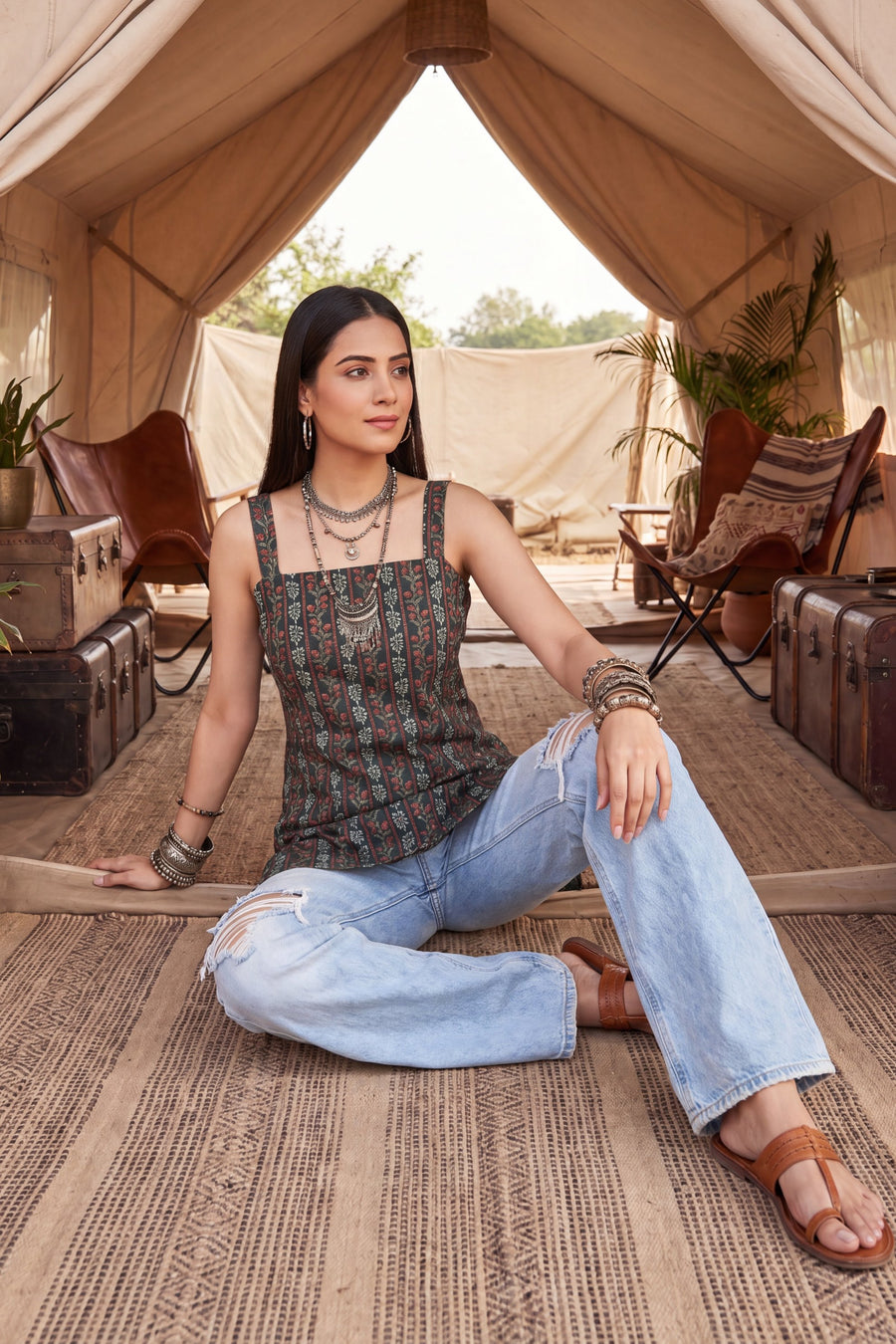 Safari Trail Green Square Neck Cotton Top — image 3